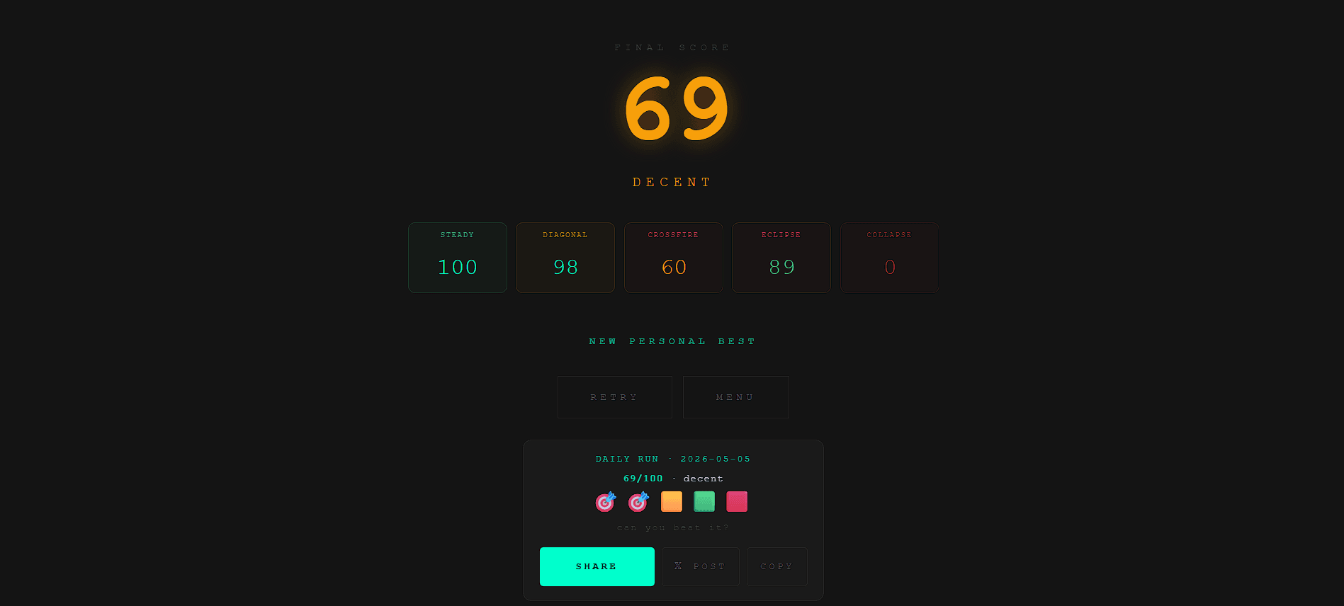 Deadcenter - results screen