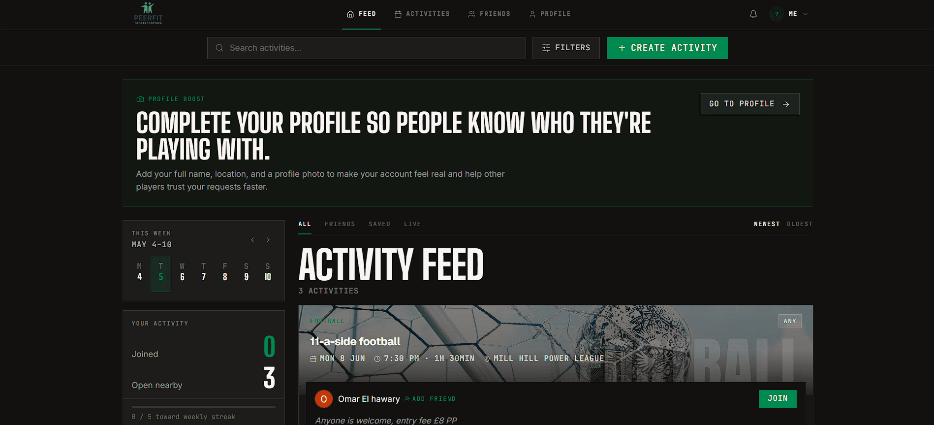 PeerFit v2 - feed
