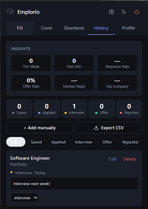 Emplorio - application history