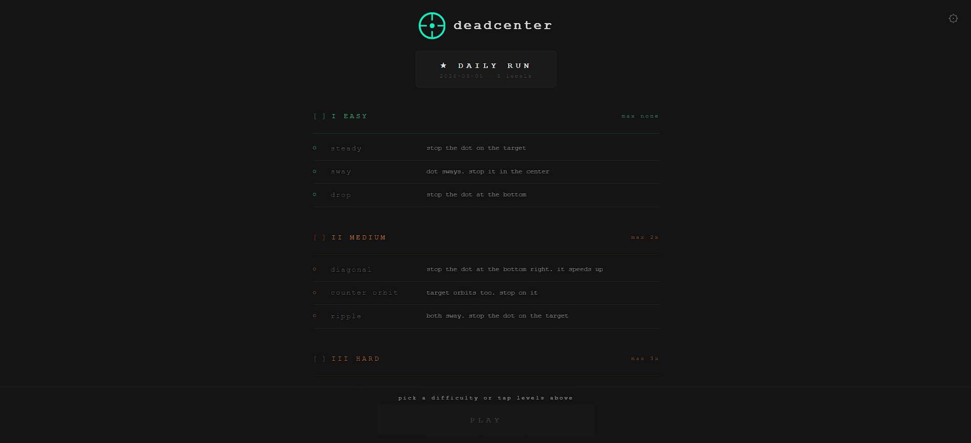 Deadcenter - level select