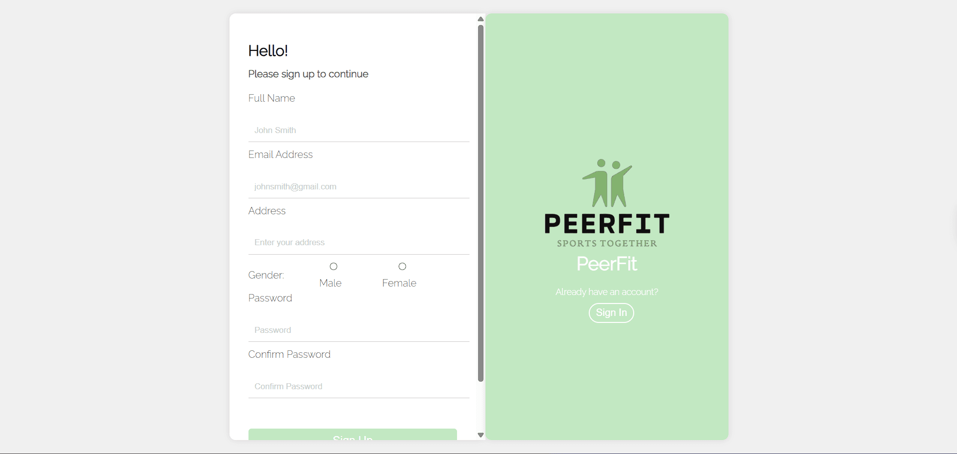 PeerFit v1 - signup