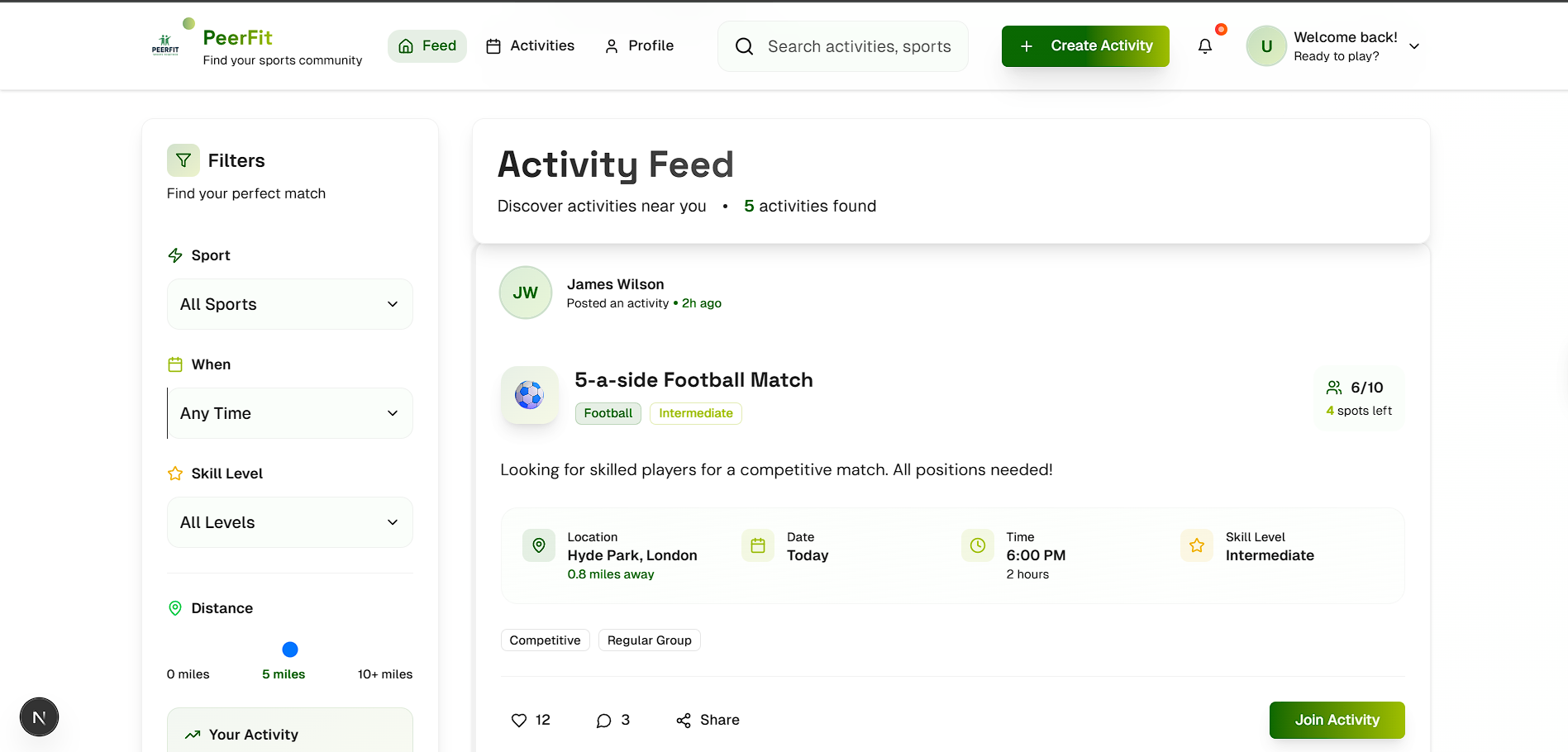 PeerFit v2 - feed scrolled