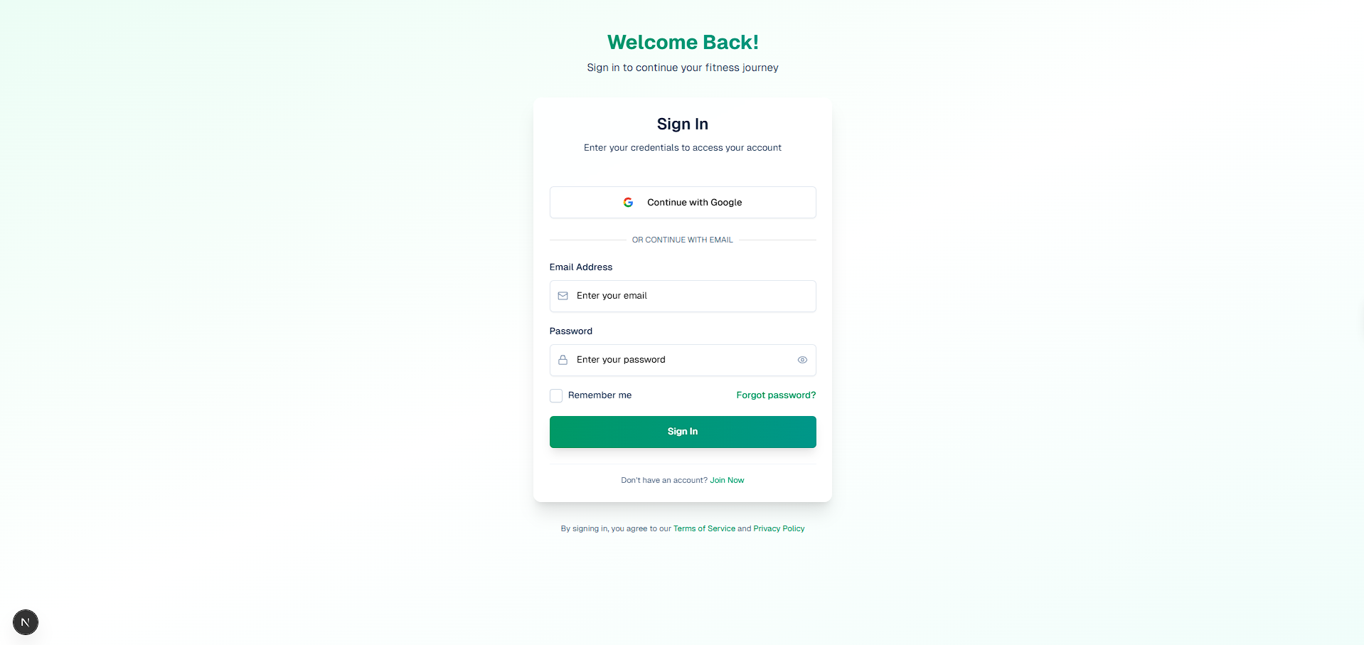 PeerFit v2 - login