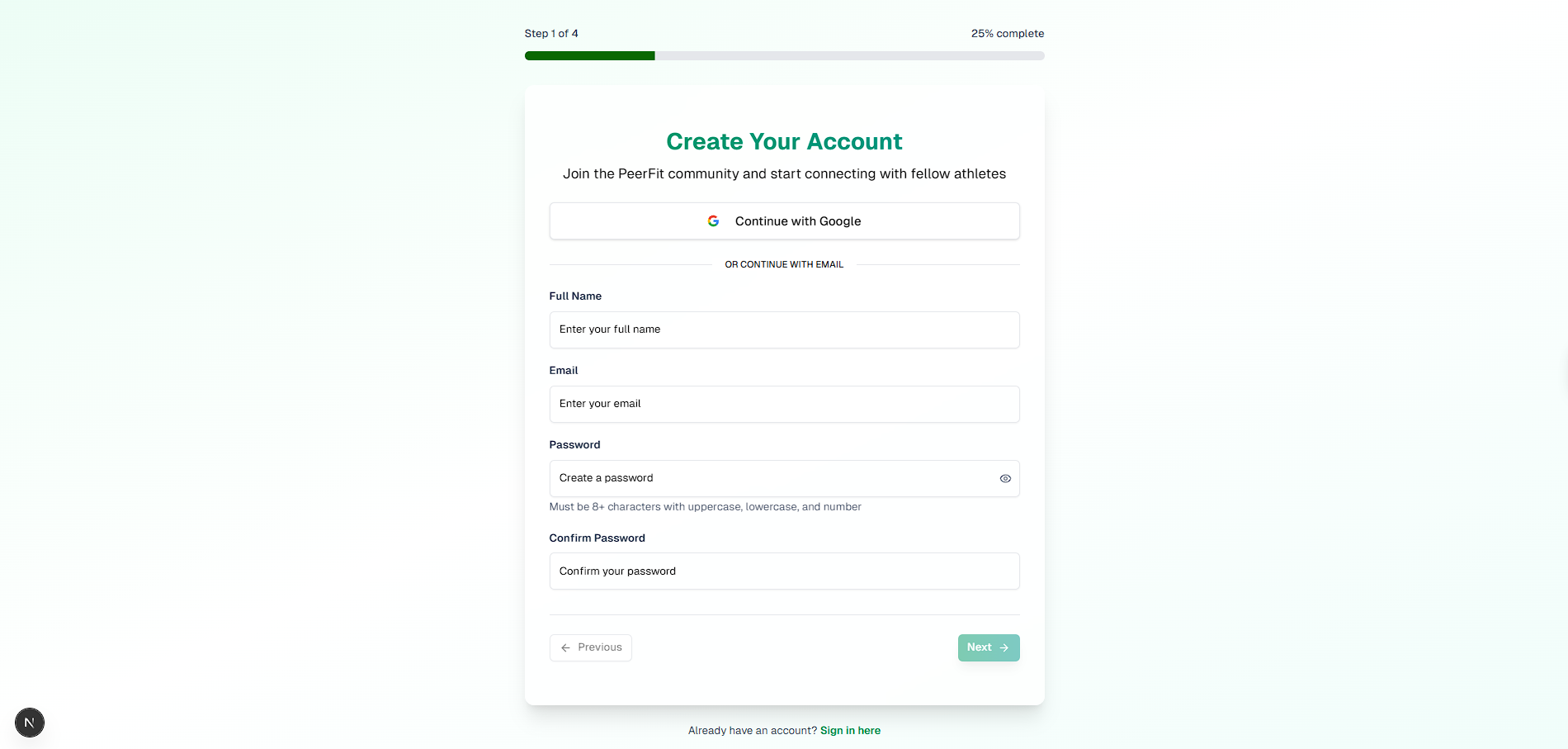Peerfit v2 signup